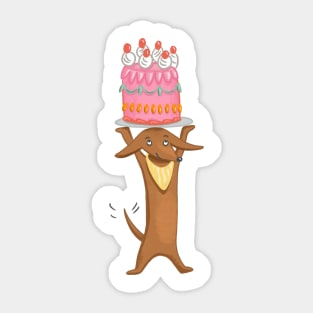 Dachshund with Cake Sticker